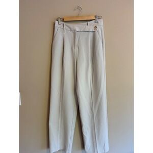 Oak + Fort Wide Leg Pleated Trousers Beige Asymmetric Waist Dress Pants Size 2